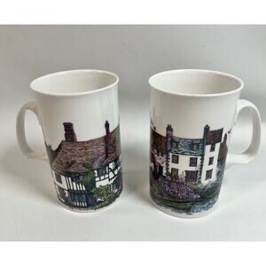 Dunoon England Fine Bone China Doorways Rose Cottage Cups set of 2- dogs & cats